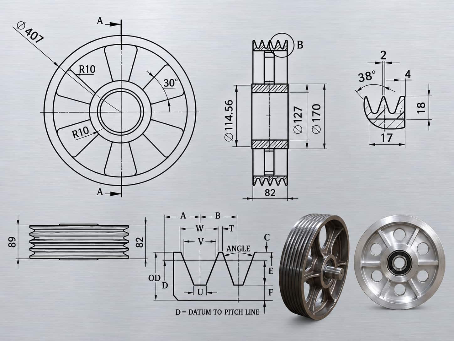 Custom Pulley Dimension Drawing