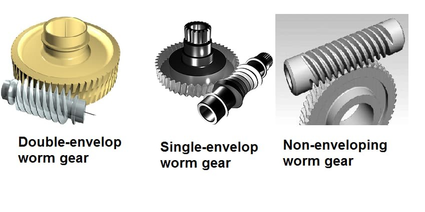 Diagram comparing double-enveloping, single-enveloping and non-enveloping worm arrangements
