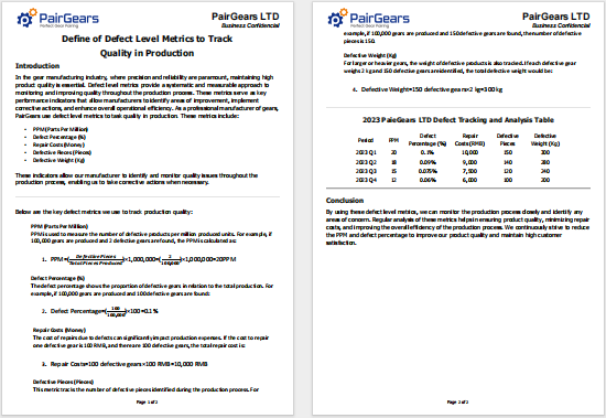 Define of Defect Level Metrics to Track Quality in Production