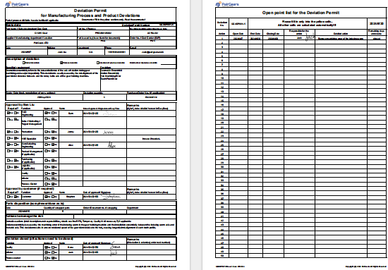 Deviation Permit for Manufacturing Process and Product Deviations