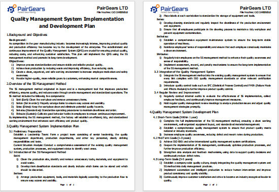 Plan of Implementation and Development of QMS