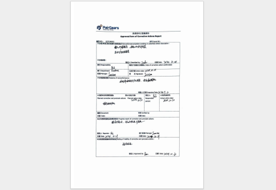 Approved form of Corrective Actions Report