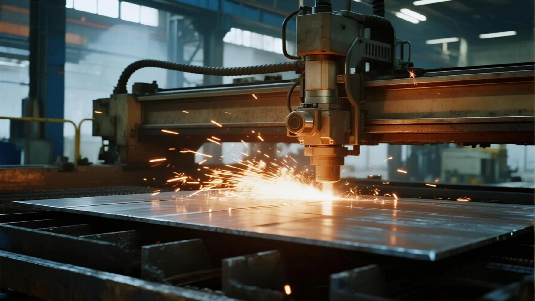 High-power fiber laser cutting thick metal, sparks