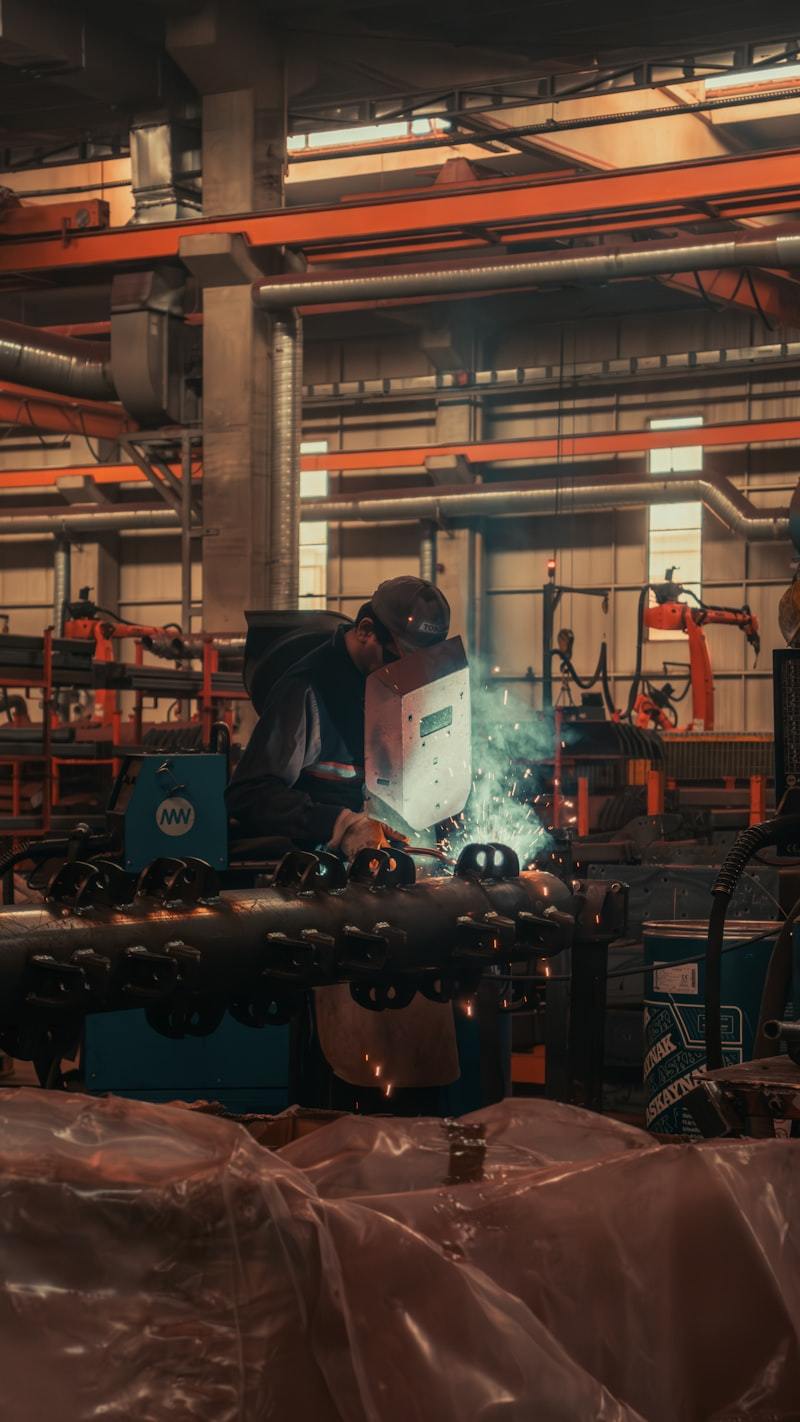Modern industrial production line with advanced welding equipment