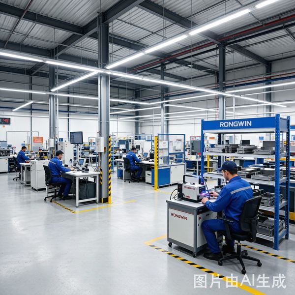 Modern metal fabrication factory with RONGWIN laser welding machines in efficient production line - smart manufacturing environment