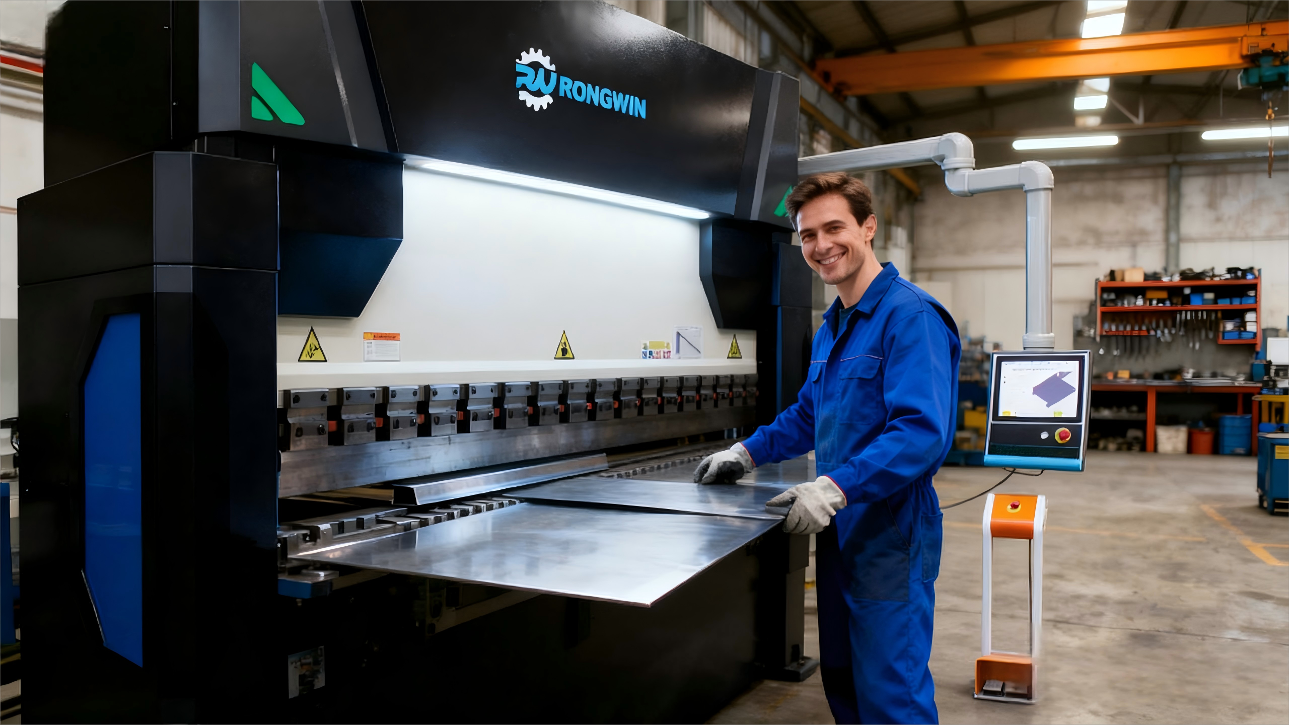 Operator confidently working on a press brake, ready for advanced training
