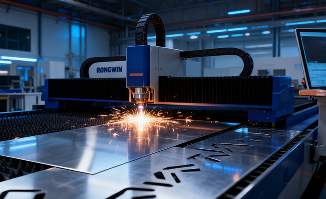 RONGWIN CNC fiber laser cutter cutting stainless steel with high speed and precision