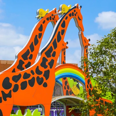 Giraffe Play Systems | Stainless Steel Slide | Animal-Shaped Play Equipment | Outdoor Playground Sets | Custom Design