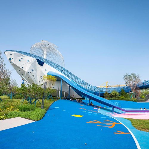 Giant whale for large playground equipment | Stainless steel slide playground equipment | Theme park | Bespoke project