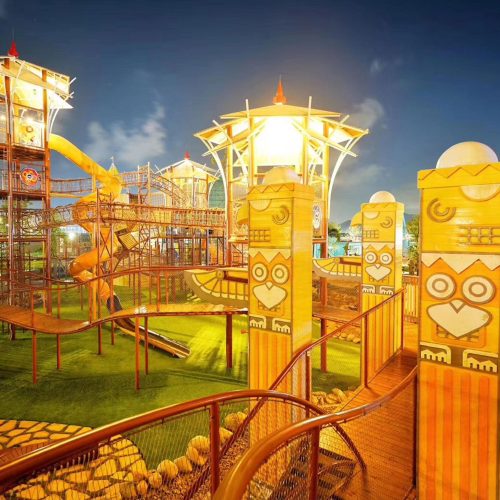 Golden acropolis for large playground equipment | Stainless steel slide playground equipment | Theme park | Bespoke project | High ropes course