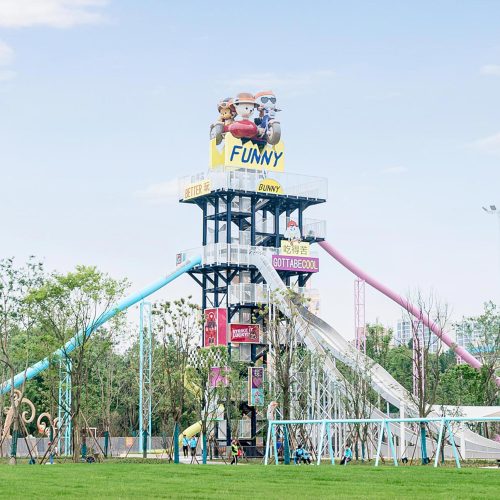 Toffy and Friends Tower Slides | Stainless Steel Slide | Outdoor Playground Sets | Theme Park | Custom Design