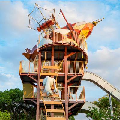 Toffy's Lunar Airship Tower Slides | Stainless Steel Slide | Animal-Shaped Play Equipment | Outdoor Playground Sets | Theme Park | Custom Design