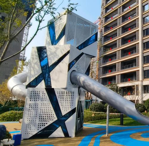 Geometric Rubik's Cubes Dual Slides | Stainless Steel Slide |  Outdoor Playground Sets | Custom Design