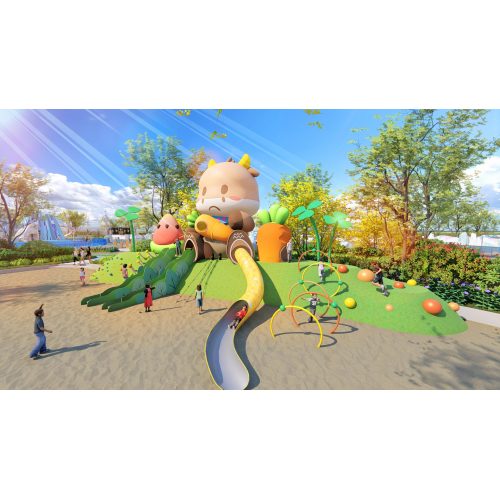 Cow and Carrot Play Systems | Stainless Steel Slide | Animal-Shaped Play Equipment | Outdoor Playground Sets | Theme Park | Custom Design
