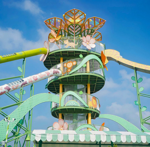 Tropical Jungle Tower Slides | Stainless Steel Slide | Custom Design Commercial Playground Equipment