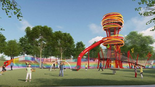 Central tower for climbing playground equipment | Outdoor play tower | Children's play tower with slide