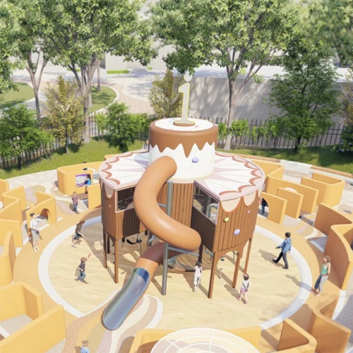 Cream Cake Play Systems | Stainless Steel Slide | Food-Shaped Play Equipment | Outdoor Playground Sets | Custom Design