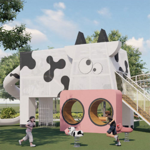 Dairy Cow Play Systems | Stainless Steel Slide | Animal-Shaped Play Equipment | Outdoor Playground Sets | Custom Design