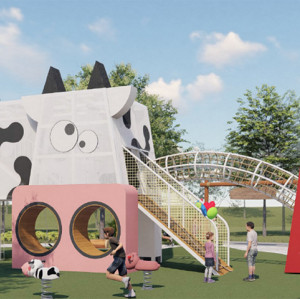 Dairy Cow Play Systems | Stainless Steel Slide | Animal-Shaped Play Equipment | Outdoor Playground Sets | Custom Design
