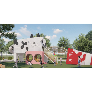 Dairy Cow Play Systems | Stainless Steel Slide | Animal-Shaped Play Equipment | Outdoor Playground Sets | Custom Design