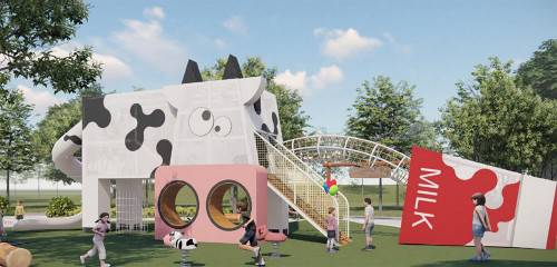 Dairy Cow Play Systems | Stainless Steel Slide | Animal-Shaped Play Equipment | Outdoor Playground Sets | Custom Design