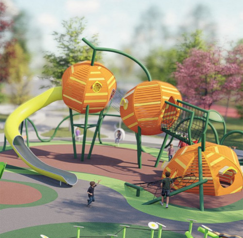 Pumpkin Play Systems | Stainless Steel Slide | Food-Shaped Play Equipment | Outdoor Playground Sets |  Custom Design