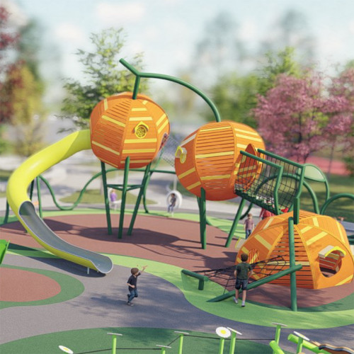 Pumpkin Play Systems | Stainless Steel Slide | Food-Shaped Play Equipment | Outdoor Playground Sets |  Custom Design