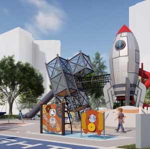 Rocket Play System| Custom Stainless Steel Slide | Outdoor Playground Equipment