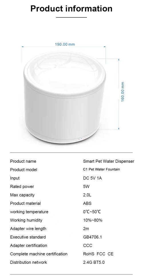 Tuya app UV pet drinking fountain WiFi UVC Sterilization Smart Pet Water Dispenser With UV Light