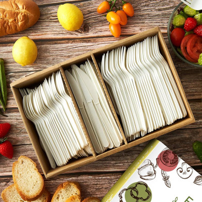 Sustainable Reusable Cutlery and Spoons Bamboo Cutlery Biodegradable PP Spoon Fork Chopsticks for Camping Parties Travel Flatware Sets for Home Use