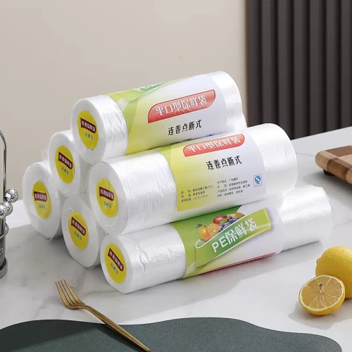 Flat Bag Roll for Supermarket Degradable Poly Bags on Roll for Clear Food Storage for Fruits Vegetables Bread