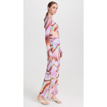 2024 New Fashion High Quality Kaleidoscope Print Long Sleeve Dress digital printing mesh evening dress