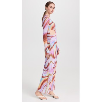 2024 New Fashion High Quality Kaleidoscope Print Long Sleeve Dress digital printing mesh evening dress