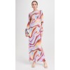 2024 New Fashion High Quality Kaleidoscope Print Long Sleeve Dress digital printing mesh evening dress