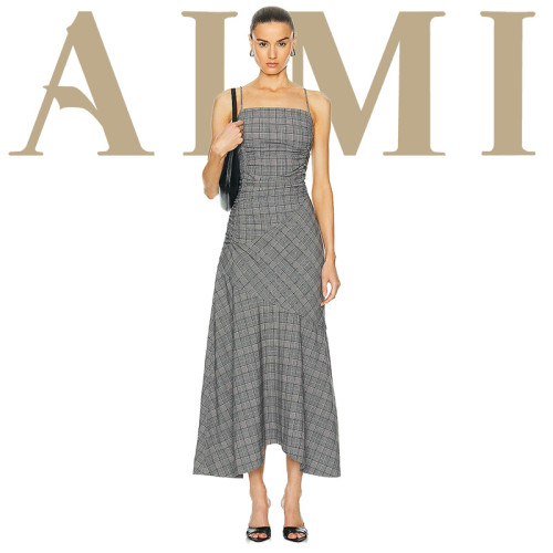 Custom Summer Checked Dress | 2024 New plaids long  Dress Check Mix Ruched Long Slip Dress