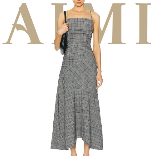 Custom Summer Checked Dress | 2024 New plaids long  Dress Check Mix Ruched Long Slip Dress