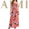 Summer New women's Ruched Bodice Rojo Print Strapless backless Maxi Evening Party Dress For Lady