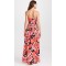 Summer New women's Ruched Bodice Rojo Print Strapless backless Maxi Evening Party Dress For Lady