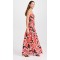 Summer New women's Ruched Bodice Rojo Print Strapless backless Maxi Evening Party Dress For Lady