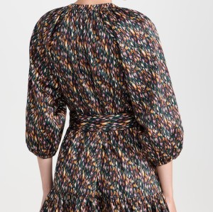 High Waist Fashion Spring Long Sleeve Floral Maternity Casual V Neck Ruffled Shirt Dresses With Belt Tiered Skirt