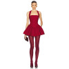 OEM 2024 Women Custom Summer Sleeveless Fitted A Line Pleated Dress Classic Soft Cotton Elegant Solid Red Halter Mini Dress