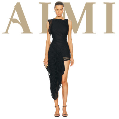 New Irregular Asymmetric Black Bodycon Elegant Casual Dresses Galathea Asymmetric Long Dress