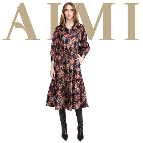 Hot Sales Fashion Geometric Floral Printed Puff Sleeve Long Beach Dress Casual Vintage Plus Size Tired Ruffle Women's Dress Skirt