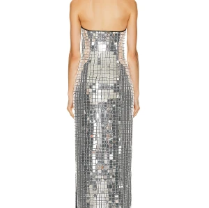 Elegant Halter Bare Shoulder Boned Bodice Side Slit Sequins Design Sexy Fashion Slim Ladies Evening Banquet Long Dress