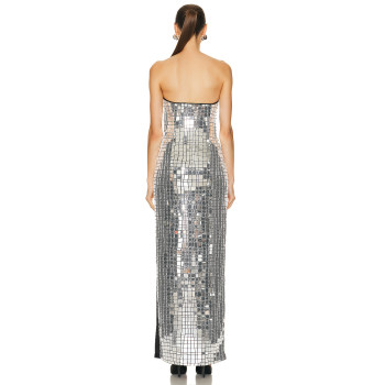 Elegant Halter Bare Shoulder Boned Bodice Side Slit Sequins Design Sexy Fashion Slim Ladies Evening Banquet Long Dress