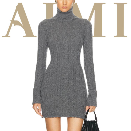 Custom women fashion sweater clothing bodycon high neck long sleeve casual knitted mini long sweater dress