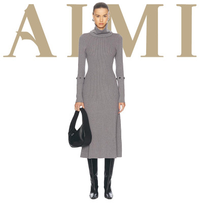 Custom women fashion sweater clothing bodycon high neck long sleeve casual knitted mini long sweater dress