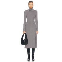 Custom women fashion sweater clothing bodycon high neck long sleeve casual knitted mini long sweater dress