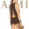China Manufactory Ladies Fashion Ruched Crepe Fabric La Piscine Chocol Mini Dress with Beaded Accent At Hem