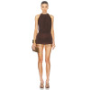 China Manufactory Ladies Fashion Ruched Crepe Fabric La Piscine Chocol Mini Dress with Beaded Accent At Hem
